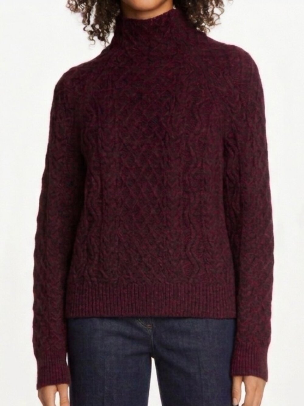 Vince Burgundy Cable-Knit Sweater Merino Wool Cashmere Large